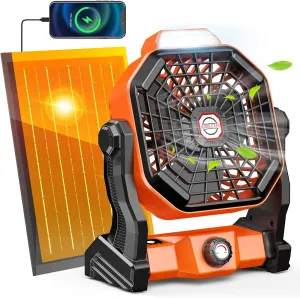 10800mAh Solar Powered Fan, 7W Solar Camping Fans & Led Lantern, 8-inch Rechargeable Fan with Solar Panel, Battery Operated Powered Outdoor Tent Fans for Camping Essentials Accessories