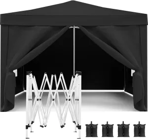 10'x10' Pop Up Canopy Tent with 4 Removable Sidewalls, UPF 50  Waterproof Outdoor Event Shelter, Portable Gazebo for Parties, Beach, Camping, Weddings, Includes 4 Weight Bags, Carry Bag (Black)