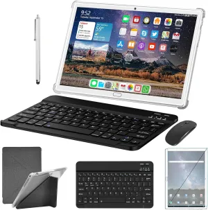 2 in 1 Tablet 10.1 Inch, Android 13.0 Tablets, 64GB/128GB ROM, Dual 4G Cellular with Keyboard, 18MP Camera, Octa-Core Processor, WiFi, GPS, Bluetooth, Google Certified Tablet PC(2024 Silver)