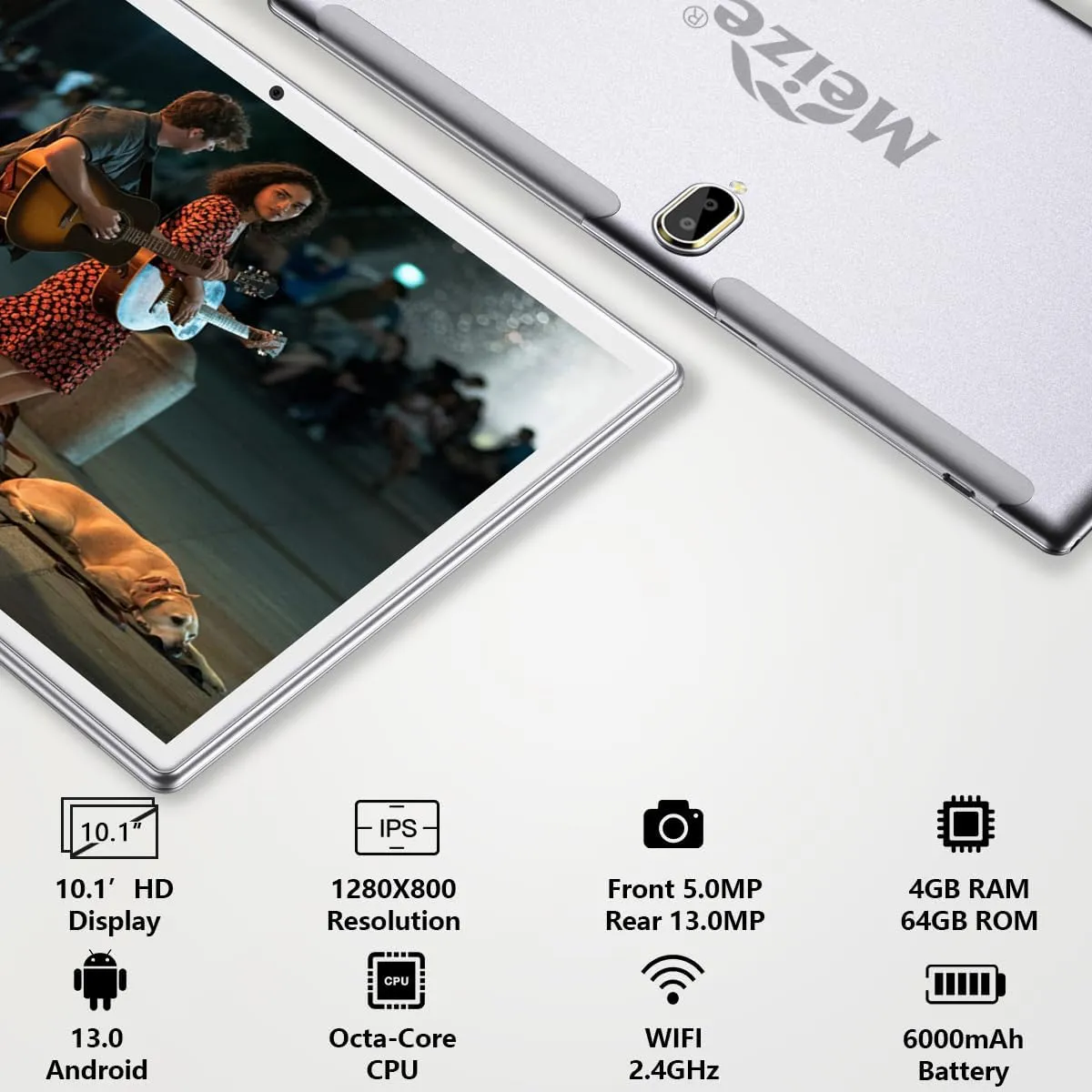 2 in 1 Tablet 10.1 Inch, Android 13.0 Tablets, 64GB/128GB ROM, Dual 4G Cellular with Keyboard, 18MP Camera, Octa-Core Processor, WiFi, GPS, Bluetooth, Google Certified Tablet PC(2024 Silver)