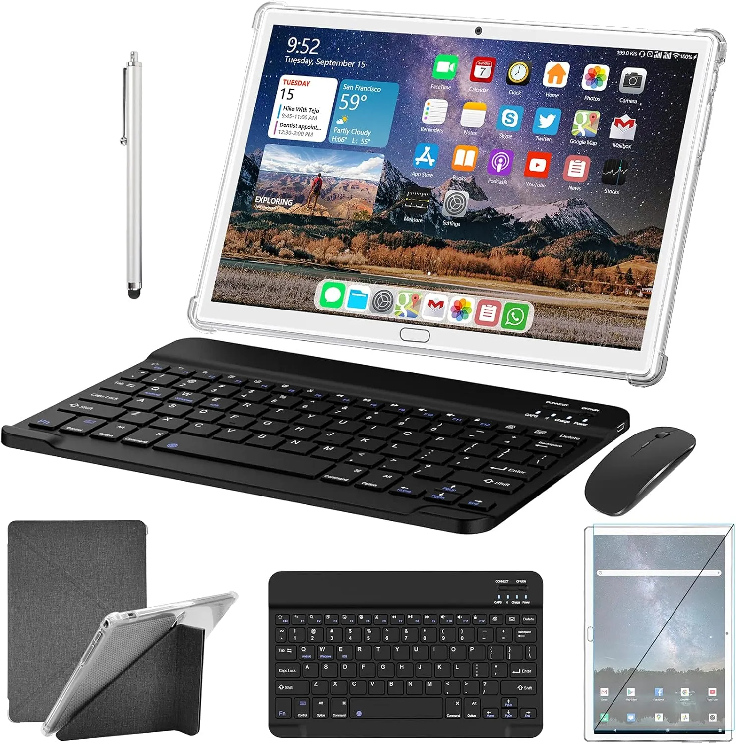 2 in 1 Tablet 10.1 Inch, Android 13.0 Tablets, 64GB/128GB ROM, Dual 4G Cellular with Keyboard, 18MP Camera, Octa-Core Processor, WiFi, GPS, Bluetooth, Google Certified Tablet PC(2024 Silver)