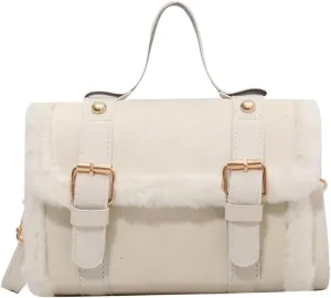 2024 Women's Winter Furry Plush Velvet Small Square Handbag French Style Crossbody Purse Shoulder Bag for Women Girls