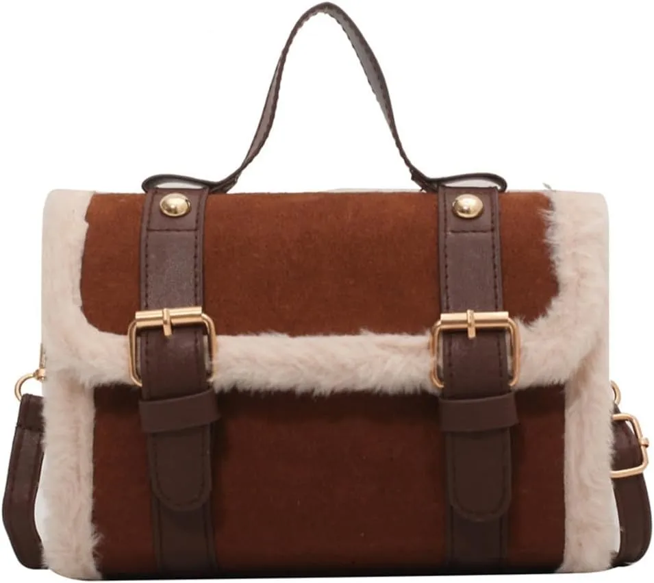 2024 Women's Winter Furry Plush Velvet Small Square Handbag French Style Crossbody Purse Shoulder Bag for Women Girls