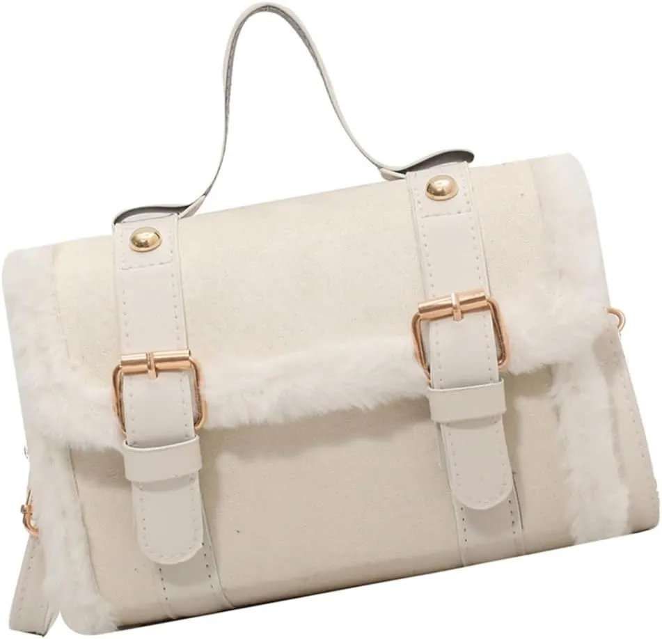 2024 Women's Winter Furry Plush Velvet Small Square Handbag French Style Crossbody Purse Shoulder Bag for Women Girls