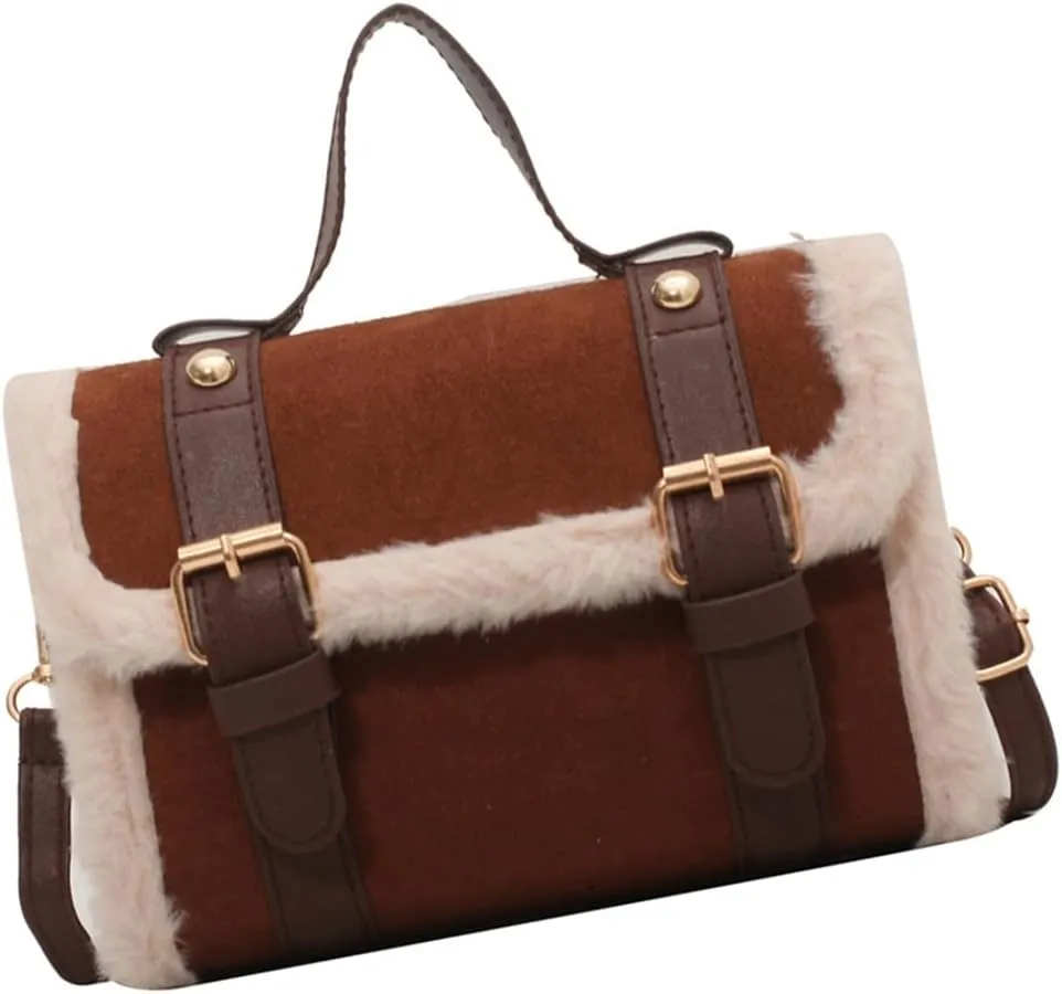 2024 Women's Winter Furry Plush Velvet Small Square Handbag French Style Crossbody Purse Shoulder Bag for Women Girls
