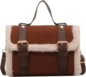 2024 Women's Winter Furry Plush Velvet Small Square Handbag French Style Crossbody Purse Shoulder Bag for Women Girls