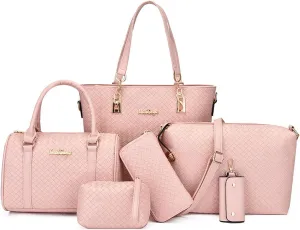 2025 Fashionable Woven Pattern 6-Piece Bag Set Trendy and Versatile Handbag Set for Women