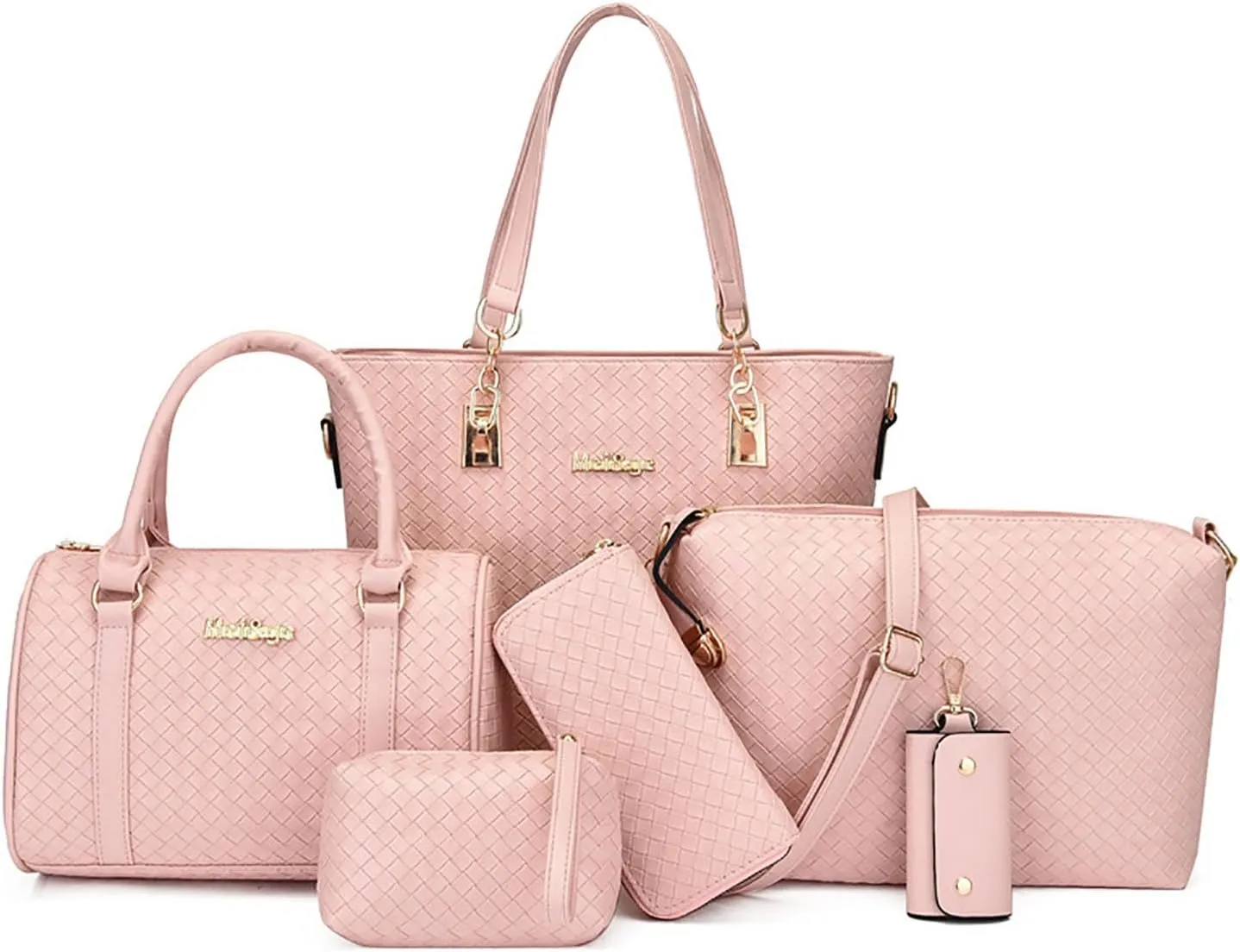 2025 Fashionable Woven Pattern 6-Piece Bag Set Trendy and Versatile Handbag Set for Women