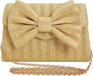 2025 Straw Beach Bag Women Woven Tote Crochet Crossbody Purse Wedding Clutch Striped Summer Bow Flip Top Handbag