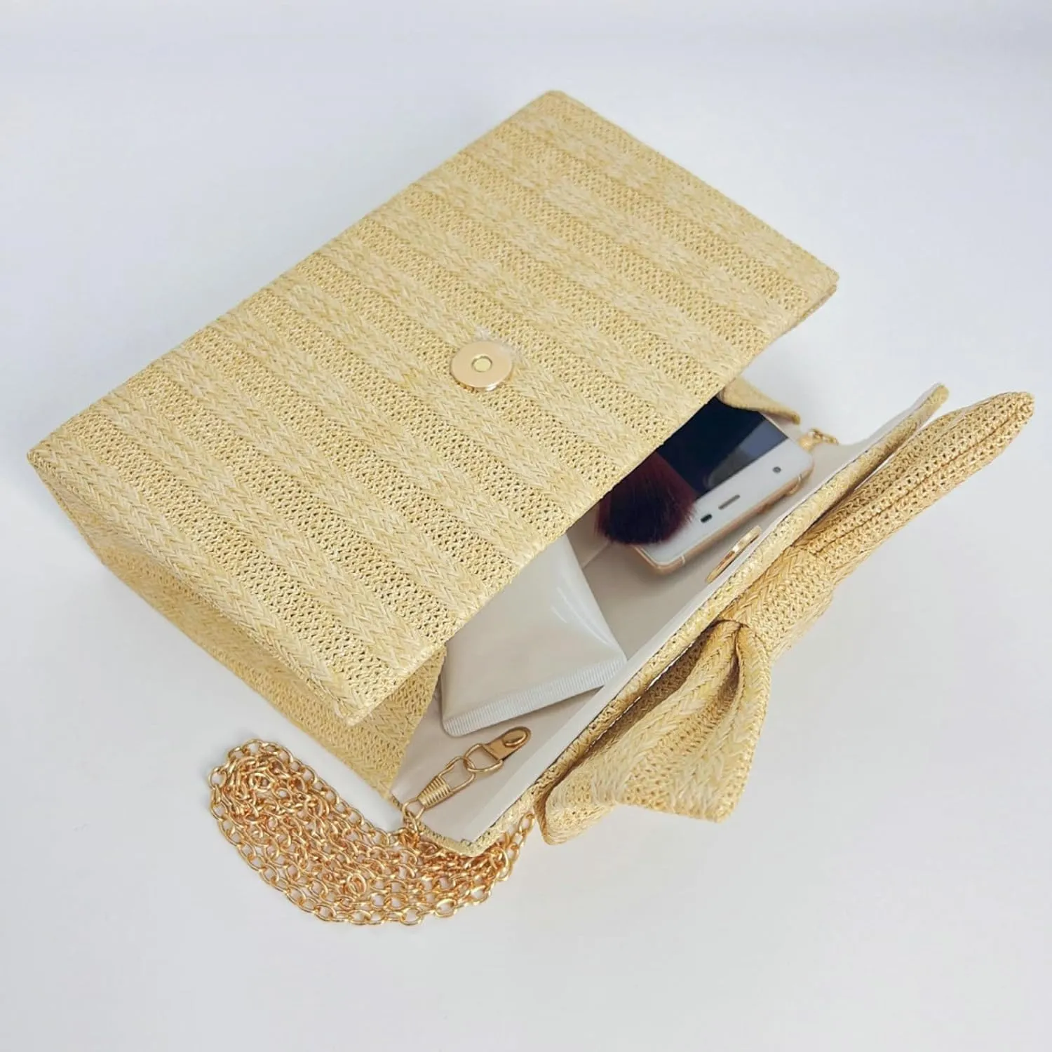 2025 Straw Beach Bag Women Woven Tote Crochet Crossbody Purse Wedding Clutch Striped Summer Bow Flip Top Handbag