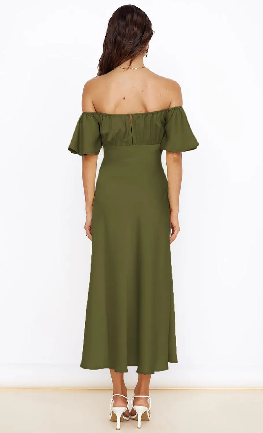 2025 Summer Women's Satin Off Shoulder Formal Dress Wedding Guest Elegant Butterfly Sleeve Split Cocktail Prom Midi Dresses