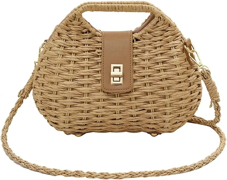 2025 Women's Woven Straw Bag – Spring Summer Beach Crossbody Purse, Stylish Boho Shoulder Bag for Vacation
