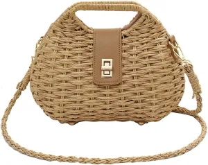 2025 Women's Woven Straw Bag – Spring Summer Beach Crossbody Purse, Stylish Boho Shoulder Bag for Vacation