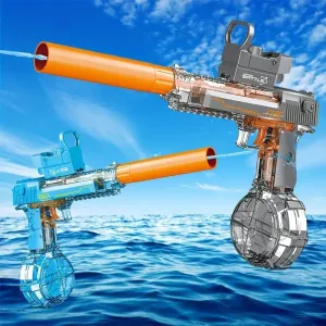 2Pack Electric Water Gun for Kids Adults,Automatic Water Absorption, Squirt Gun Toy Up to 28-35 FT Long Range, Water Blaster Gun, Outdoor Beach Pool Party Shooting Game Water Gun Gift Blue Grey