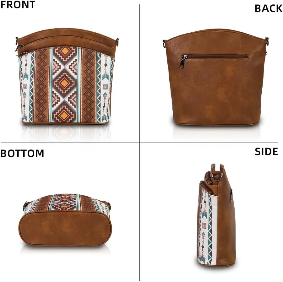 2pcs Bohemian Handbag Set Retro Ethnic Shoulder Bag, PU Leather, Large Capacity, Zipper Closure, Ideal for Vacation, Travel