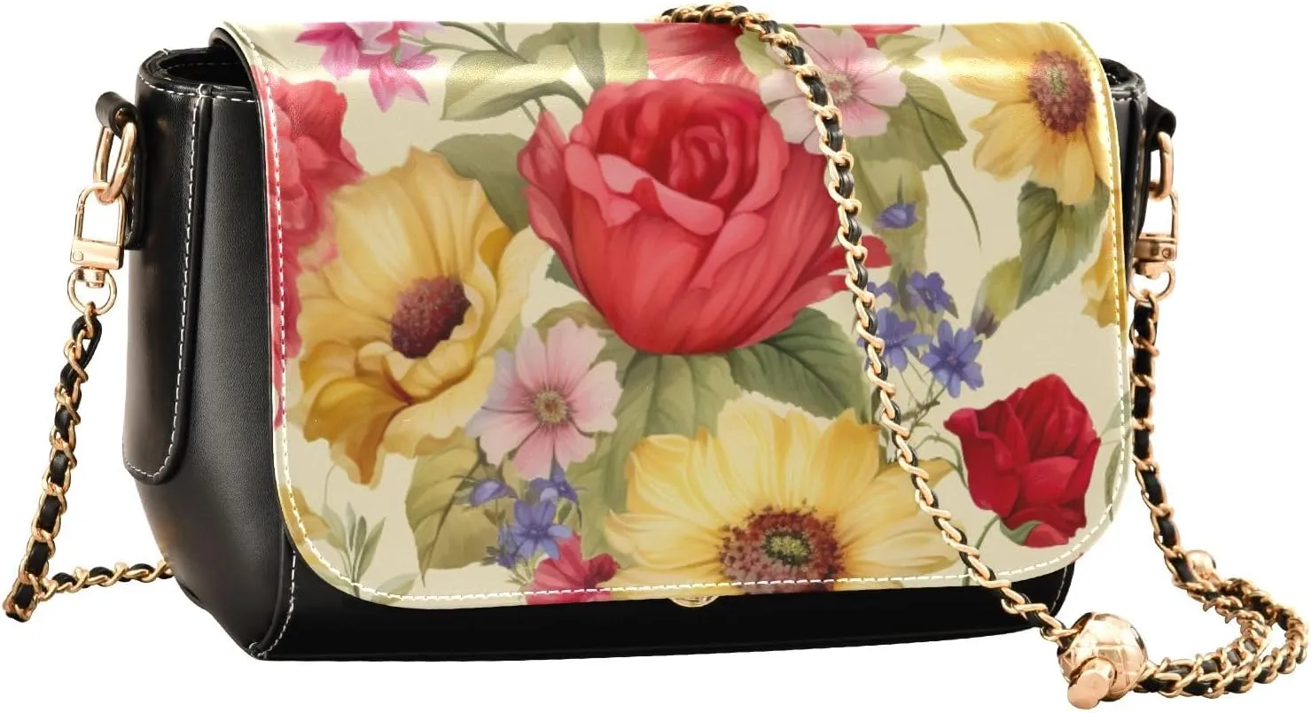 3d with Flowers on a Beige Leather Bag for Women Crossbody, Leather Shoulder Bags for Women