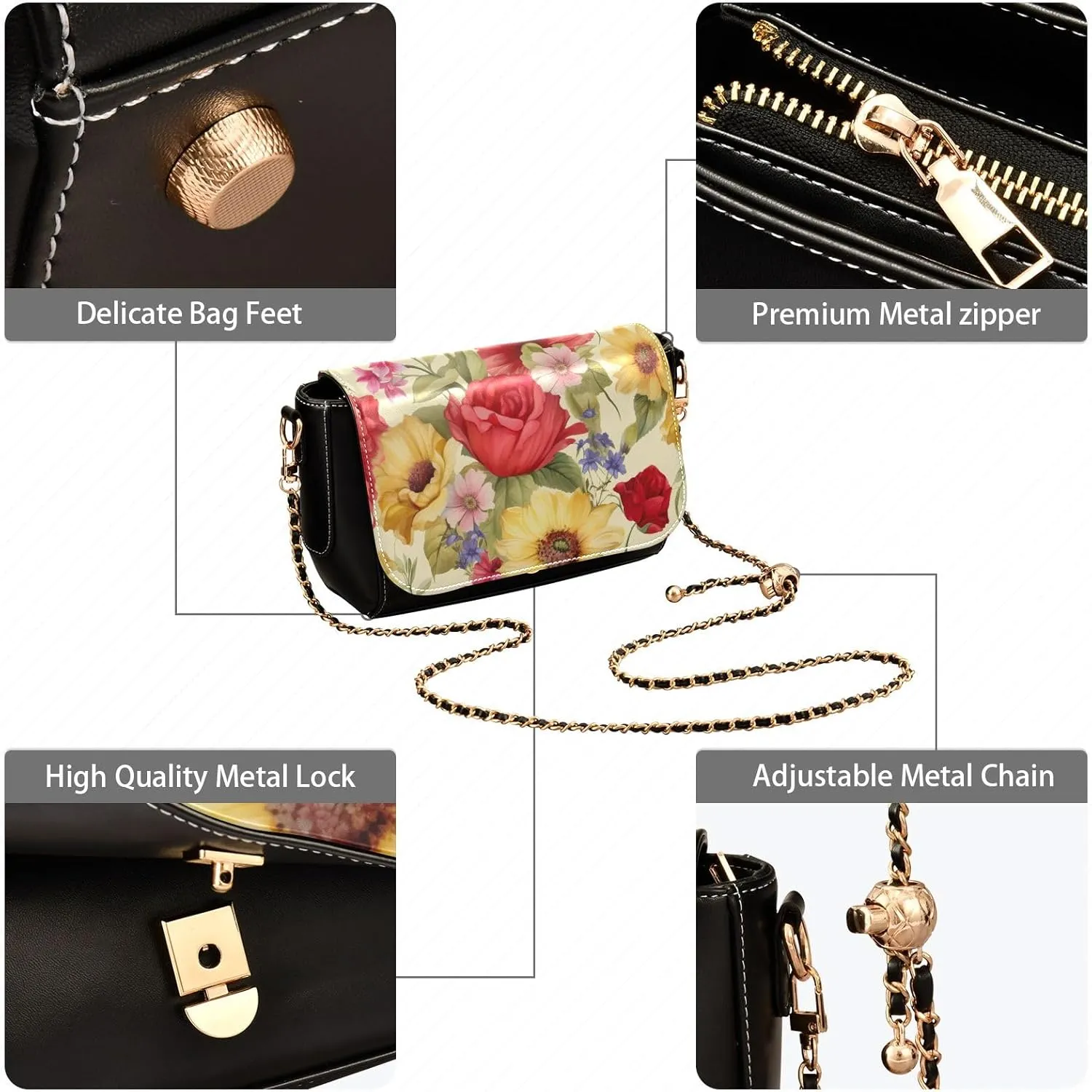 3d with Flowers on a Beige Leather Bag for Women Crossbody, Leather Shoulder Bags for Women