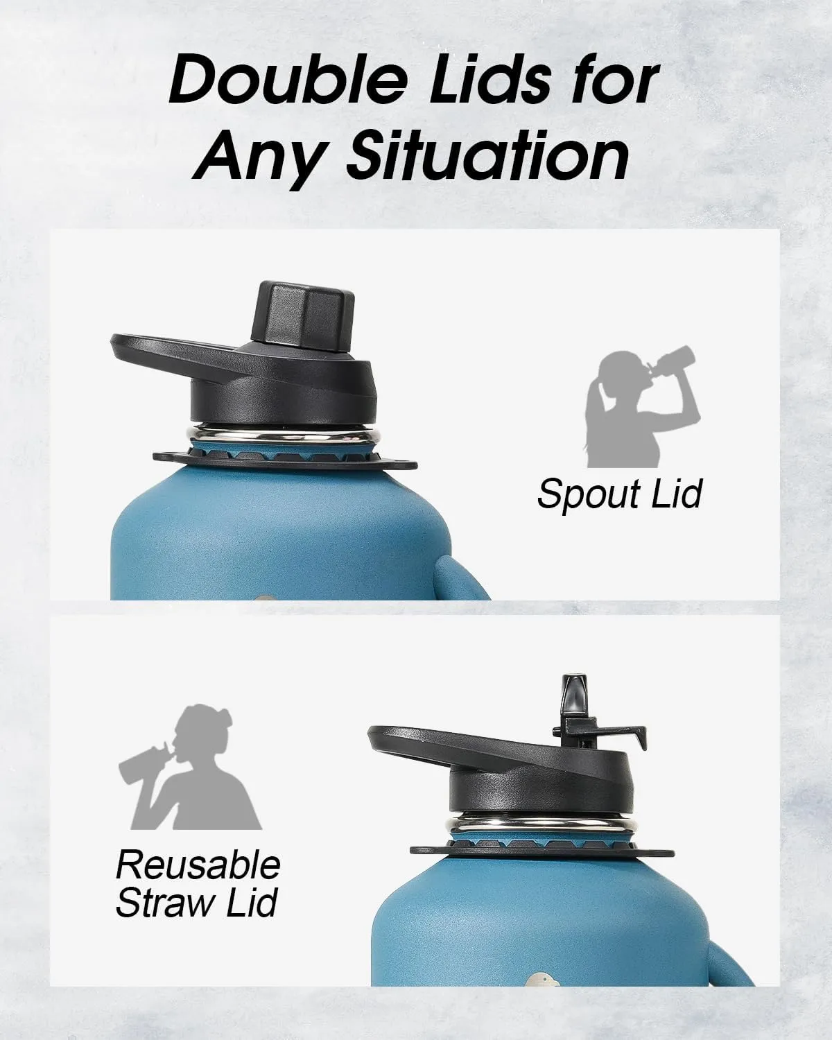 64 oz Water Bottle Insulated with Handle, Coolflask Half Gallon Water Jug With Strap Straw Stainless Steel Double-Walled Vacuum Metal Large Flask Leakproof, Keep Cold 48 Hrs Hot 24hrs, Prussian Blue