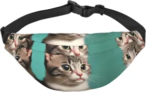 A Curious Cat Print Large Crossbody Fanny Pack, Cute Waterproof Waist Pack Belt Bag For Men, Women, Stylish Running Accessory
