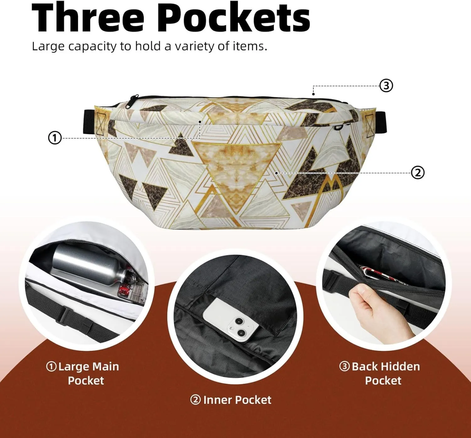 Abstract Geometric Pattern Multi-Purpose Fanny Pack and Crossbody Bag - High Capacity with Zipper Pockets, Ideal for Men and Women