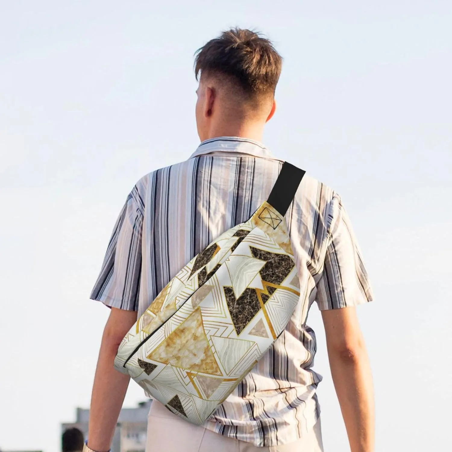 Abstract Geometric Pattern Multi-Purpose Fanny Pack and Crossbody Bag - High Capacity with Zipper Pockets, Ideal for Men and Women