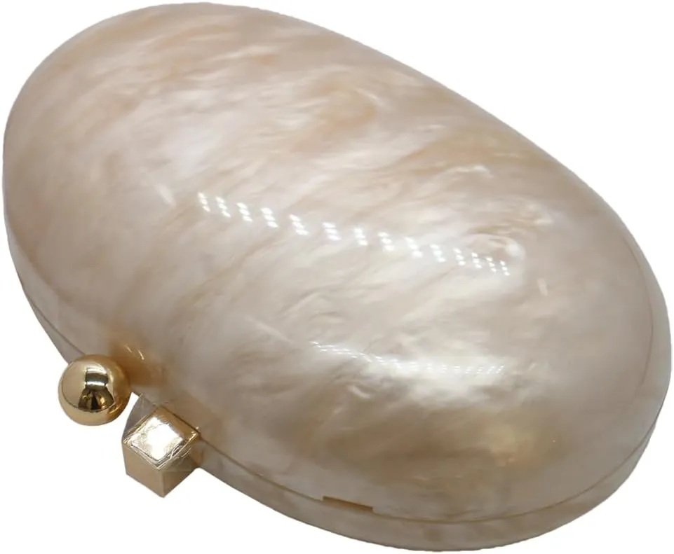 Acrylic Evening Clutch Bag for Women Shell Shape Shoulder Crossbody Bag Glitter Marble Purse Handbag