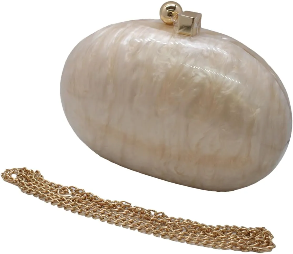Acrylic Evening Clutch Bag for Women Shell Shape Shoulder Crossbody Bag Glitter Marble Purse Handbag