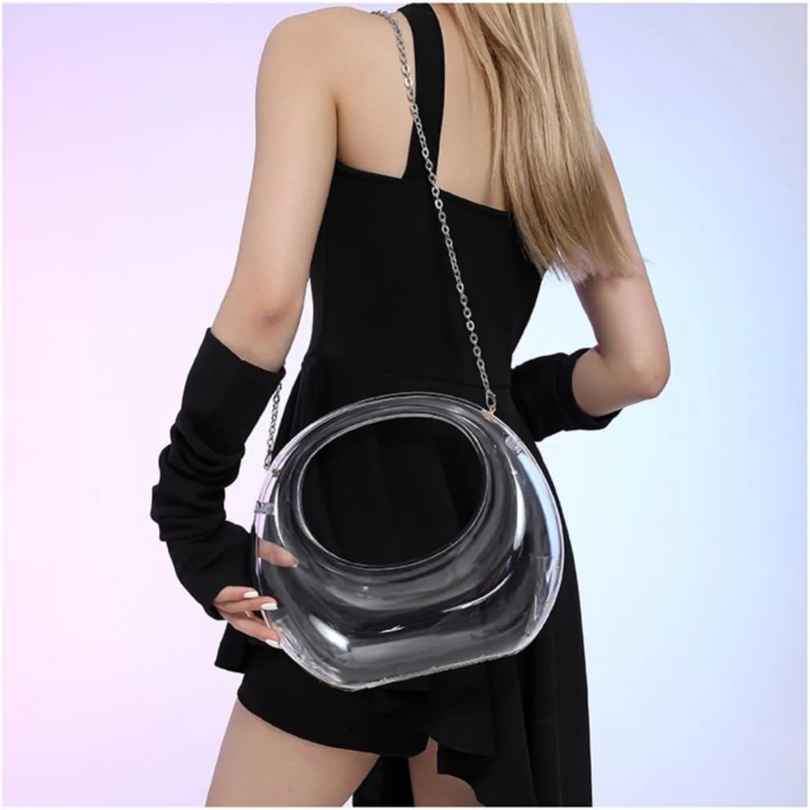 Acrylic Evening Clutch Purse Top-handle Moon Hobo Bag, Elegant Marble Handbag for Wedding Cocktail Party
