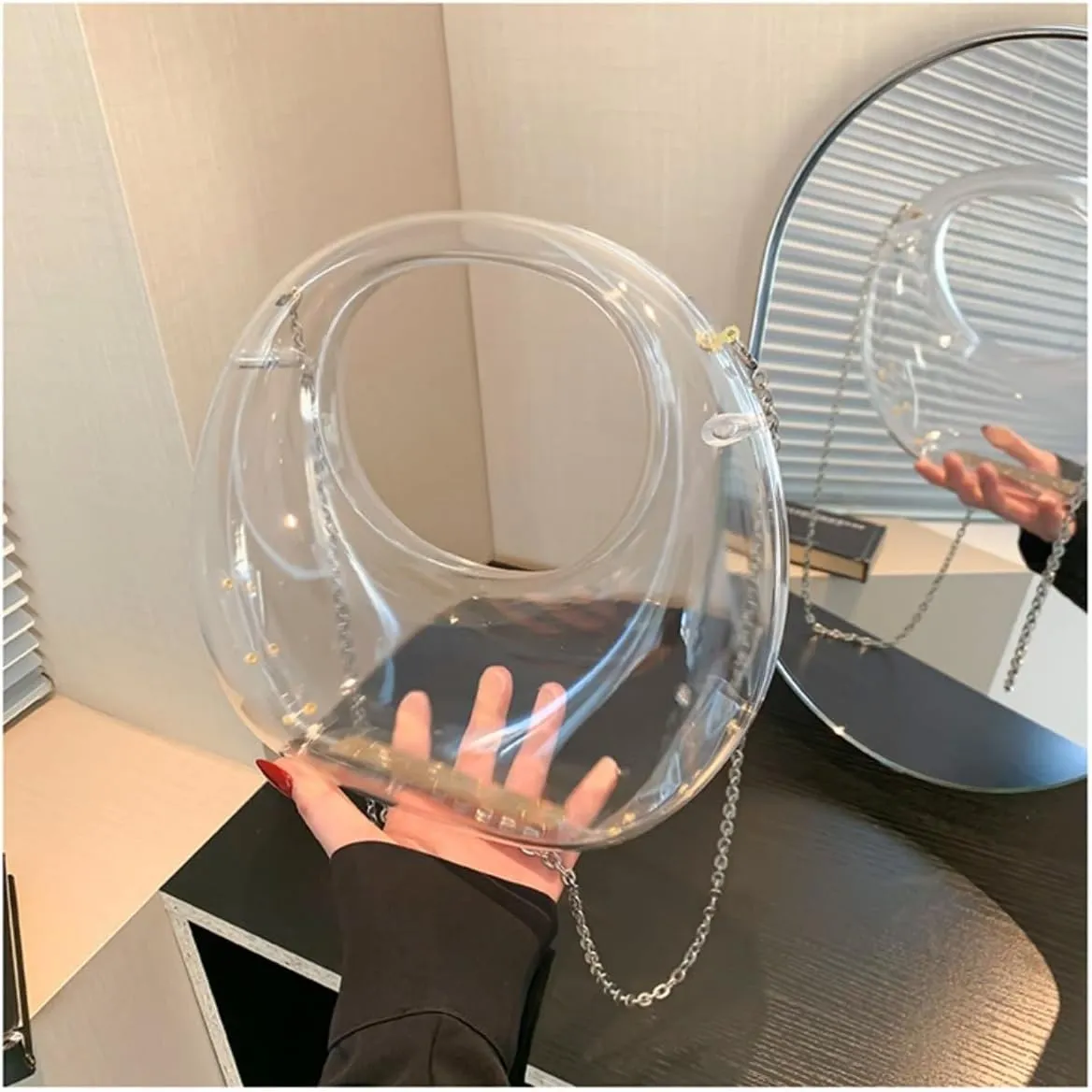Acrylic Evening Clutch Purse Top-handle Moon Hobo Bag, Elegant Marble Handbag for Wedding Cocktail Party