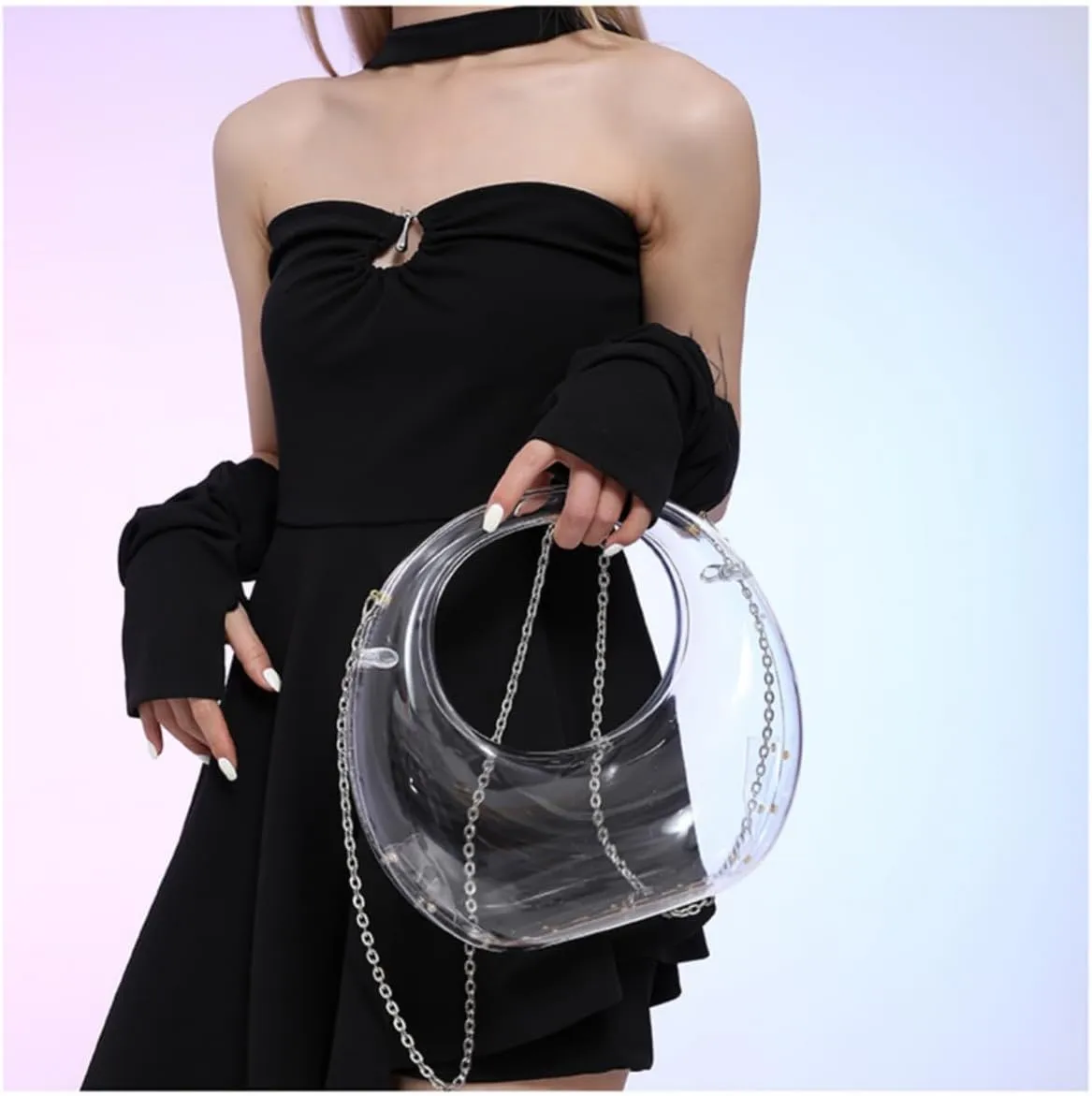 Acrylic Evening Clutch Purse Top-handle Moon Hobo Bag, Elegant Marble Handbag for Wedding Cocktail Party