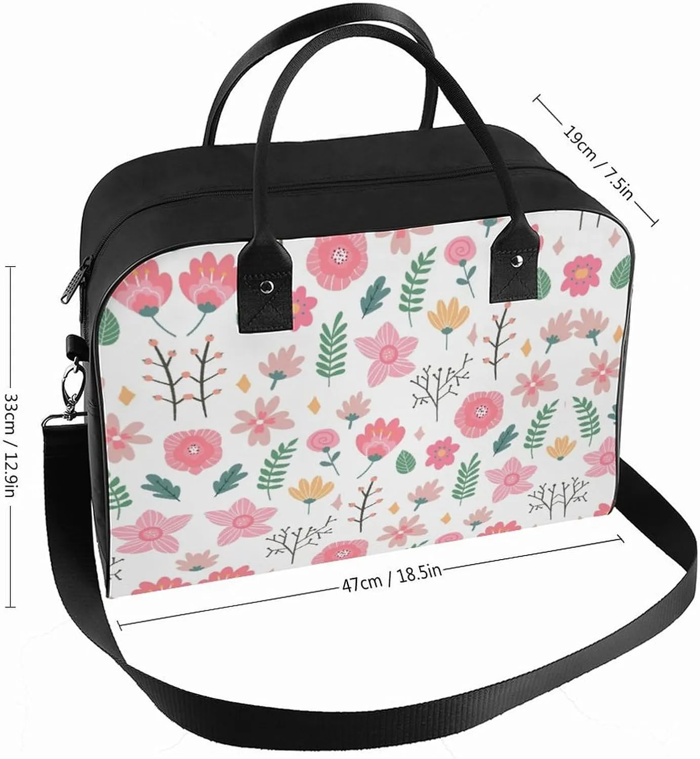Adult Large Capacity Nylon Yellow Florals Stylish Handbag for Traveling 13" X 19" X 8"