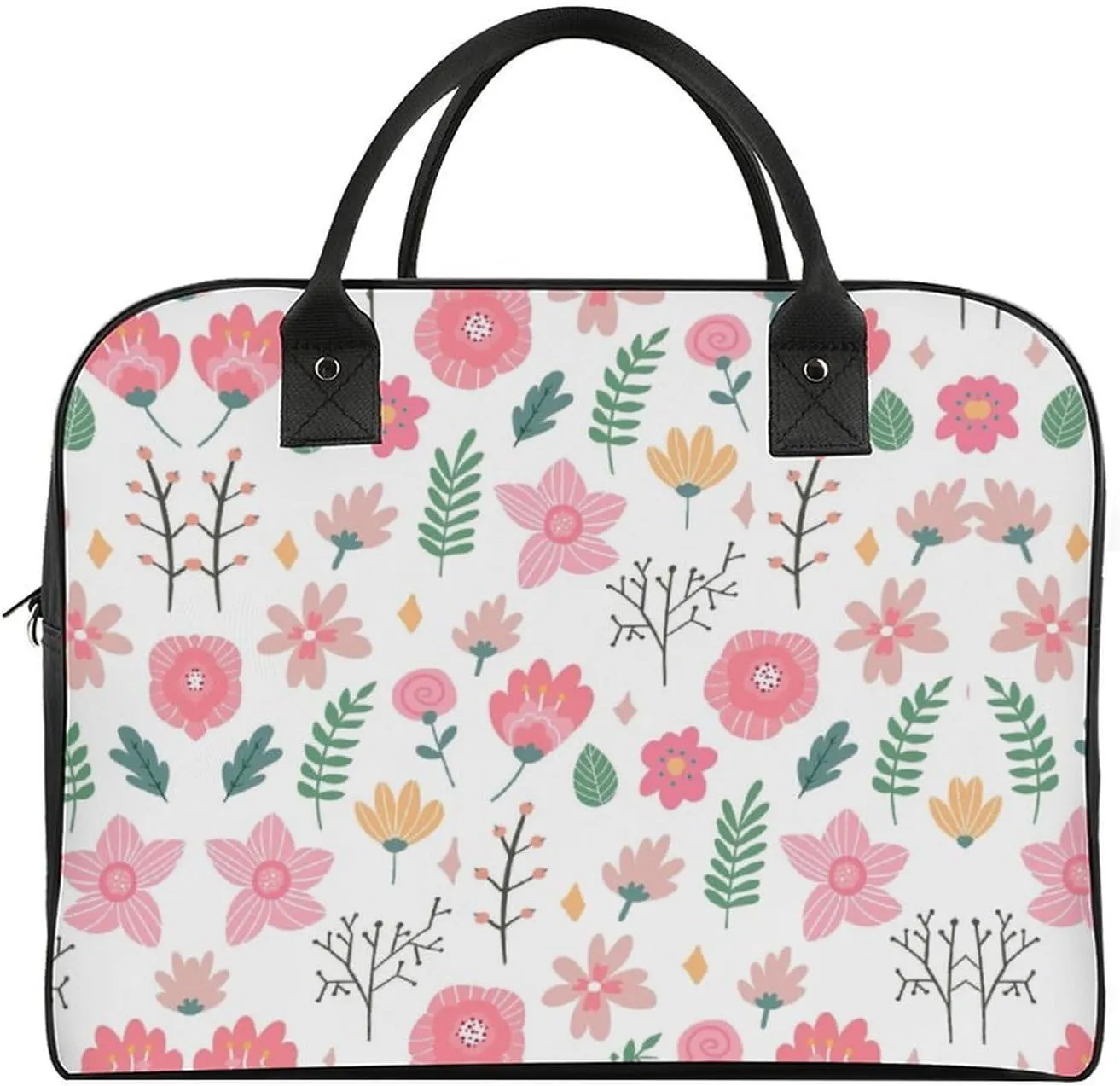 Adult Large Capacity Nylon Yellow Florals Stylish Handbag for Traveling 13" X 19" X 8"