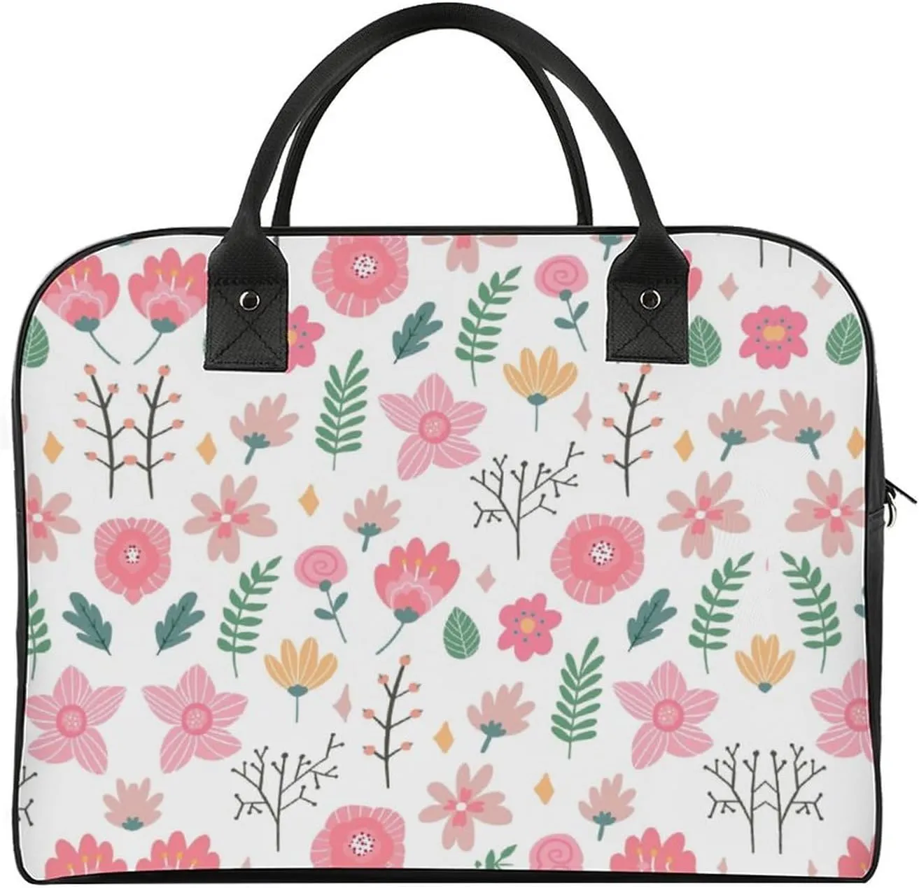 Adult Large Capacity Nylon Yellow Florals Stylish Handbag for Traveling 13" X 19" X 8"