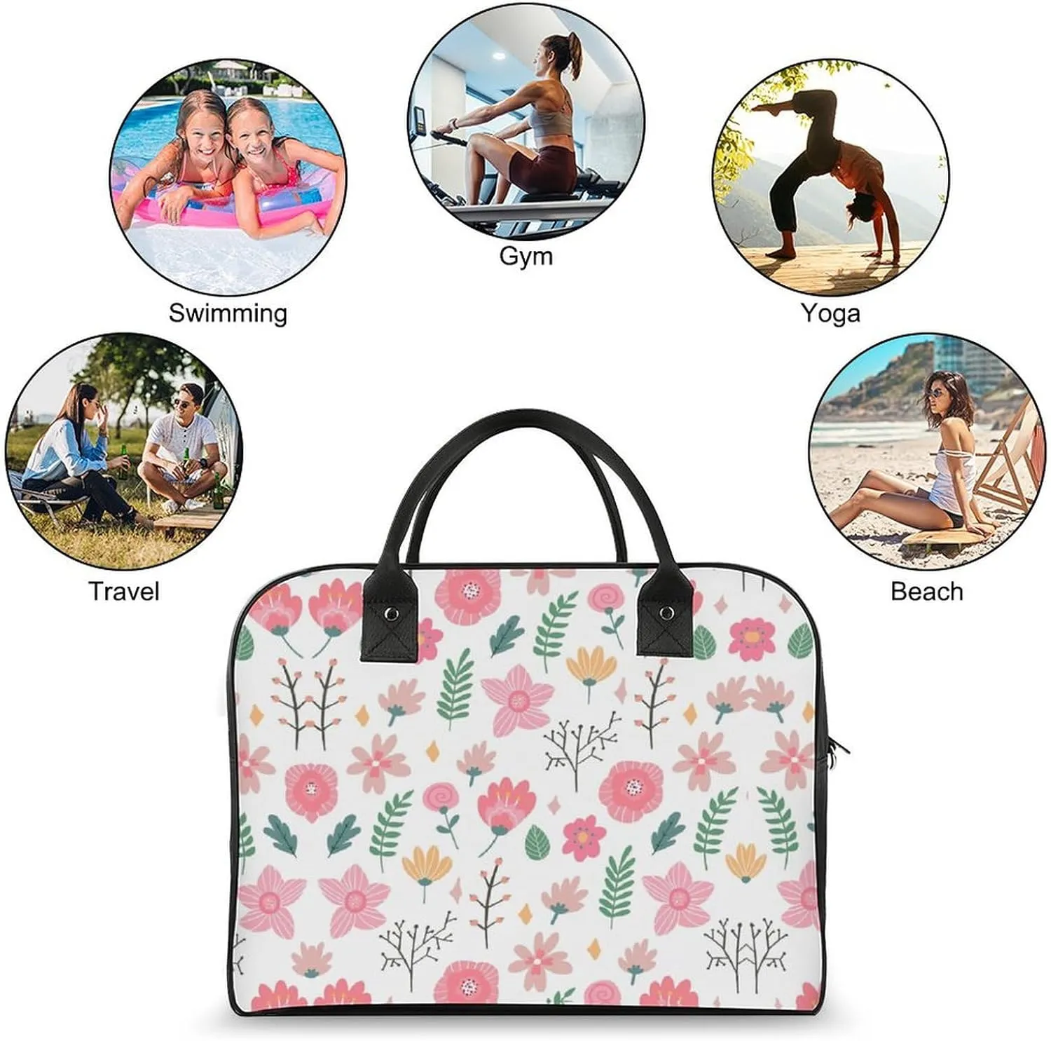 Adult Large Capacity Nylon Yellow Florals Stylish Handbag for Traveling 13" X 19" X 8"