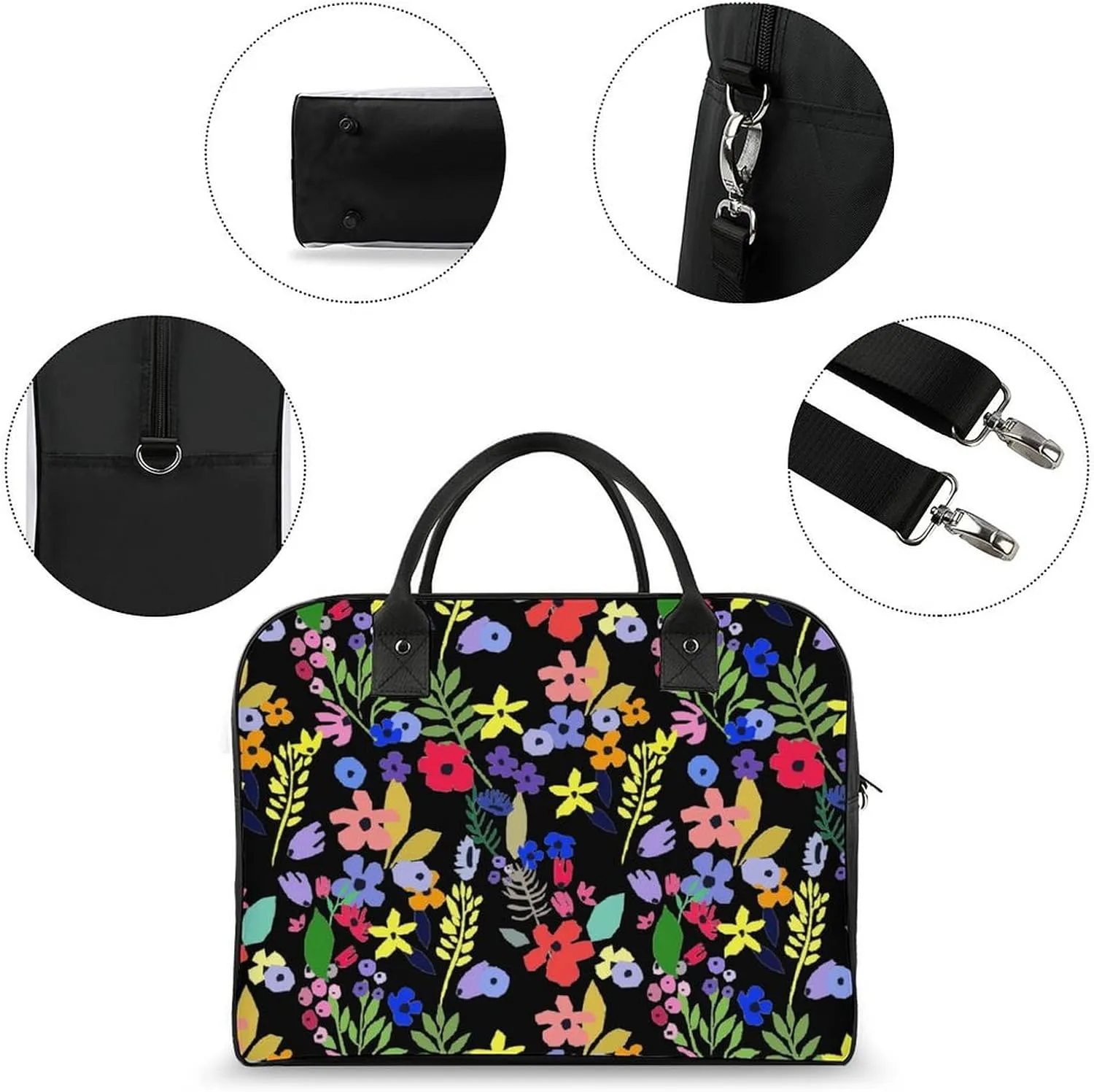 Adults Large Capacity Nylon Colorful Floral Fashion Handbag for Traveling 13" X 19" X 8"