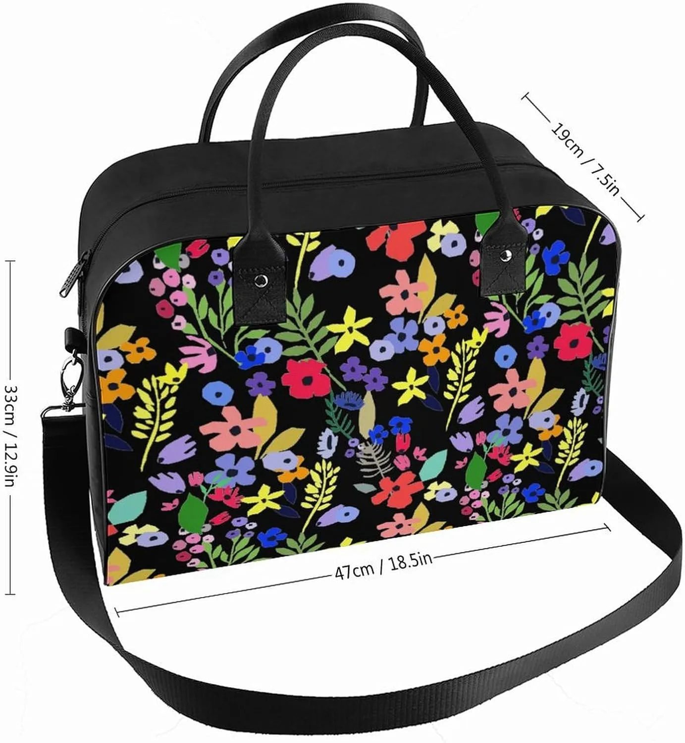Adults Large Capacity Nylon Colorful Floral Fashion Handbag for Traveling 13" X 19" X 8"