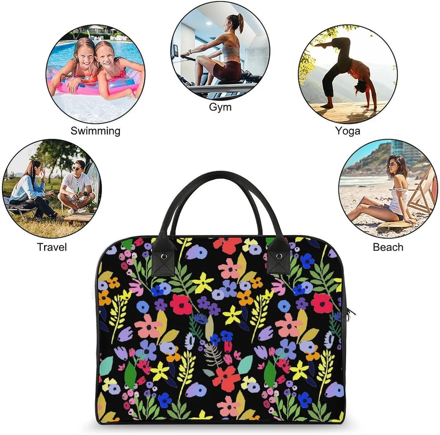 Adults Large Capacity Nylon Colorful Floral Fashion Handbag for Traveling 13" X 19" X 8"