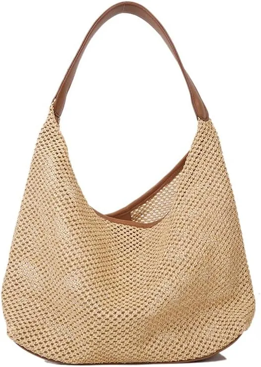 Aesthetic Boho Woven Bag Women Kawaii Wicker Purse Coquette Tote Bag Fairycore Rattan Bag Cute Straw Crossbody Bag (Brown,One size)