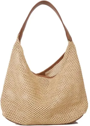Aesthetic Boho Woven Bag Women Kawaii Wicker Purse Coquette Tote Bag Fairycore Rattan Bag Cute Straw Crossbody Bag (Brown,One size)