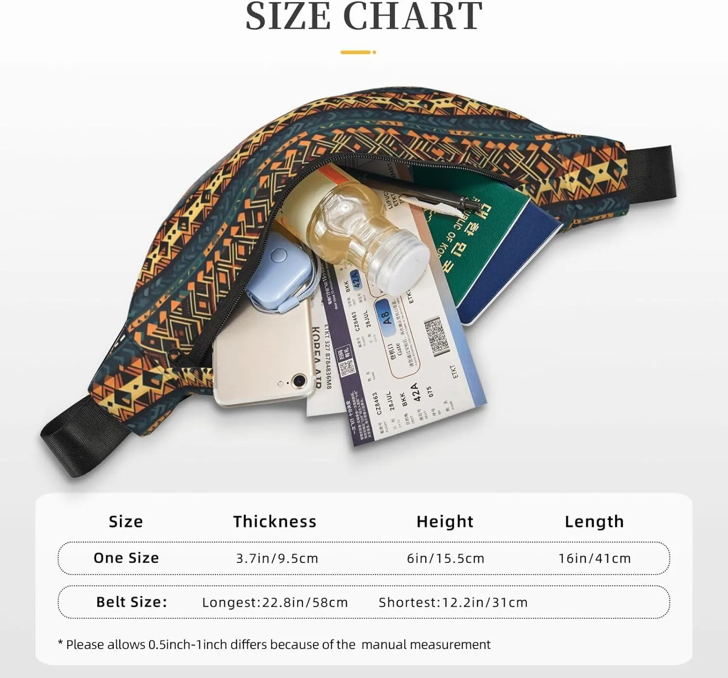 African Tribal Ethnic Texture Print Large Crossbody Fanny Pack, Cute Waterproof Waist Pack Belt Bag For Men, Women, Stylish Running Accessory