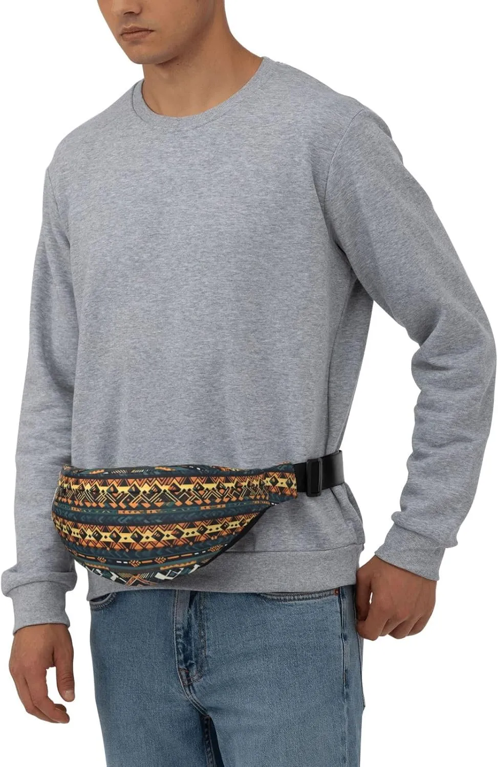 African Tribal Ethnic Texture Print Large Crossbody Fanny Pack, Cute Waterproof Waist Pack Belt Bag For Men, Women, Stylish Running Accessory