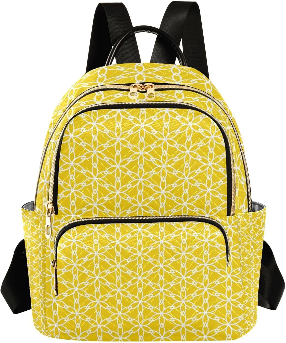 ALAZA Small Backpack Purse Yellow Hexagonal Floral Quilted Backpack for Women Girls Teen Fashion Daypack Ladies Bookbag Work Travel Daily Rucksack