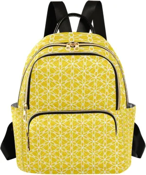 ALAZA Small Backpack Purse Yellow Hexagonal Floral Quilted Backpack for Women Girls Teen Fashion Daypack Ladies Bookbag Work Travel Daily Rucksack