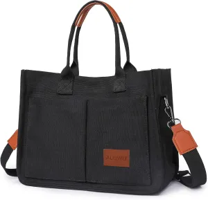 ALUWU Work Tote Bags for Women, Canvas Tote bag Womens Purse Handbags Crossbody Laptop Book Bag for Travel Nurse College Gift
