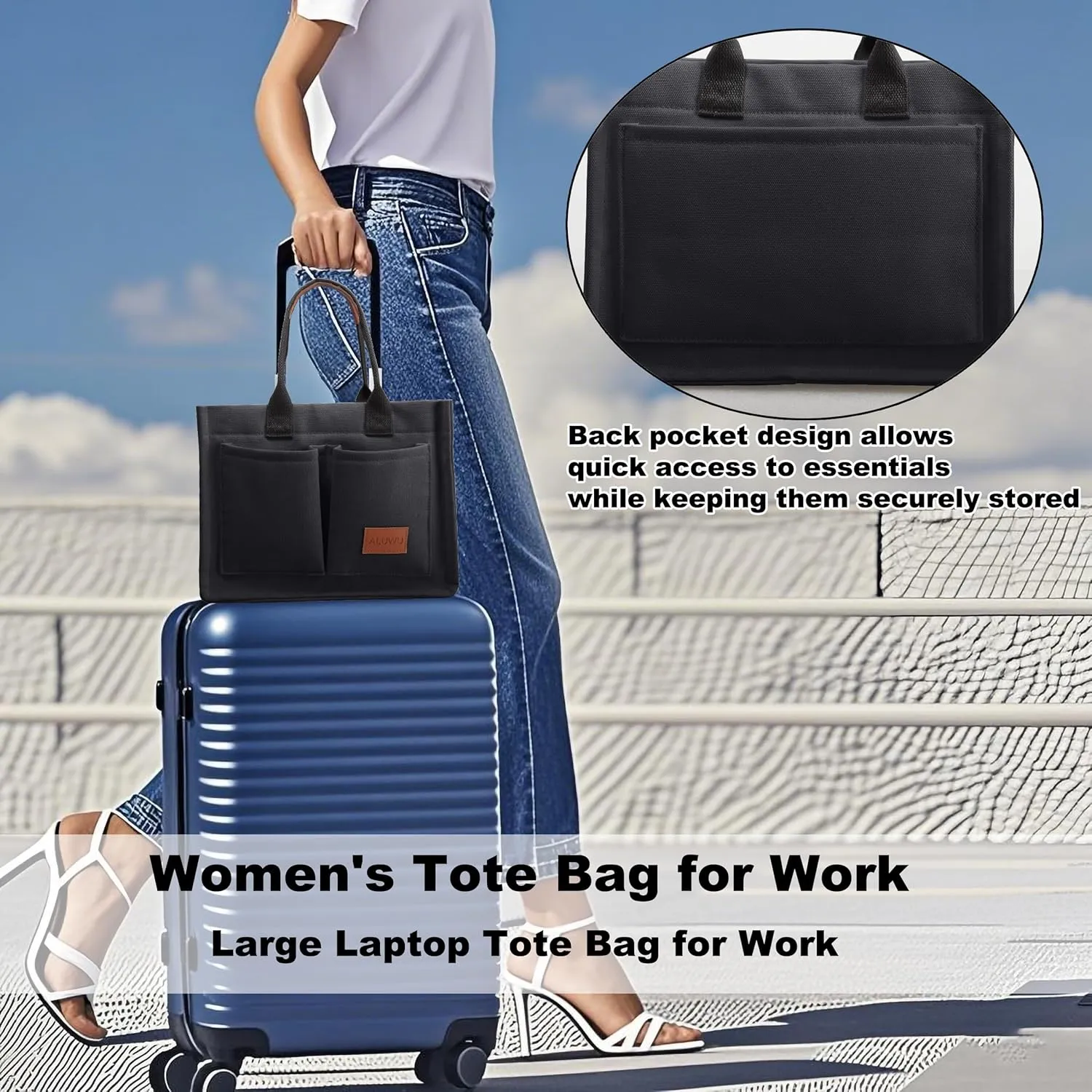ALUWU Work Tote Bags for Women, Canvas Tote bag Womens Purse Handbags Crossbody Laptop Book Bag for Travel Nurse College Gift