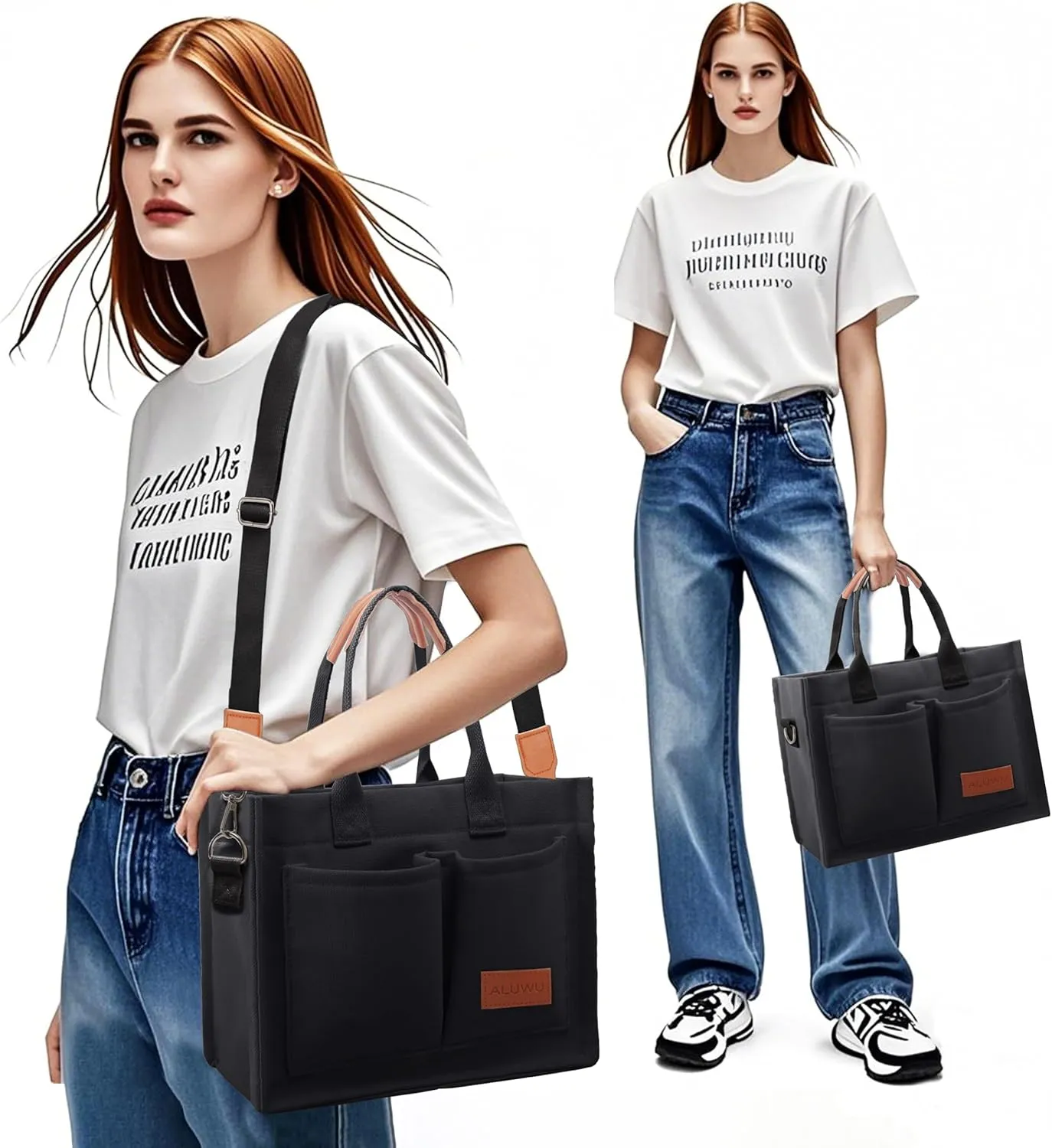 ALUWU Work Tote Bags for Women, Canvas Tote bag Womens Purse Handbags Crossbody Laptop Book Bag for Travel Nurse College Gift
