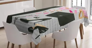 Ambesonne Heels and Dresses Tablecloth, Black Smart Cocktail Dress Perfume Make up Clutch Bag, Dining Room Kitchen Rectangular Table Cover, 52" X 70", Black Pale Pink Pale Brown
