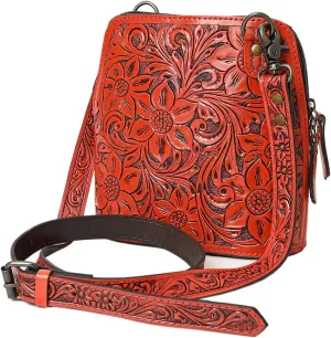 American Darling Cross Body Hand Tooled Genuine Leather women bag western handbag purse, Black