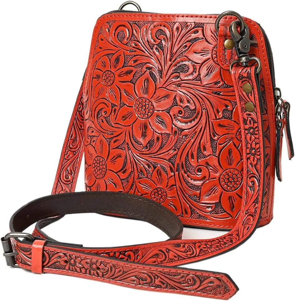 American Darling Cross Body Hand Tooled Genuine Leather women bag western handbag purse, Black