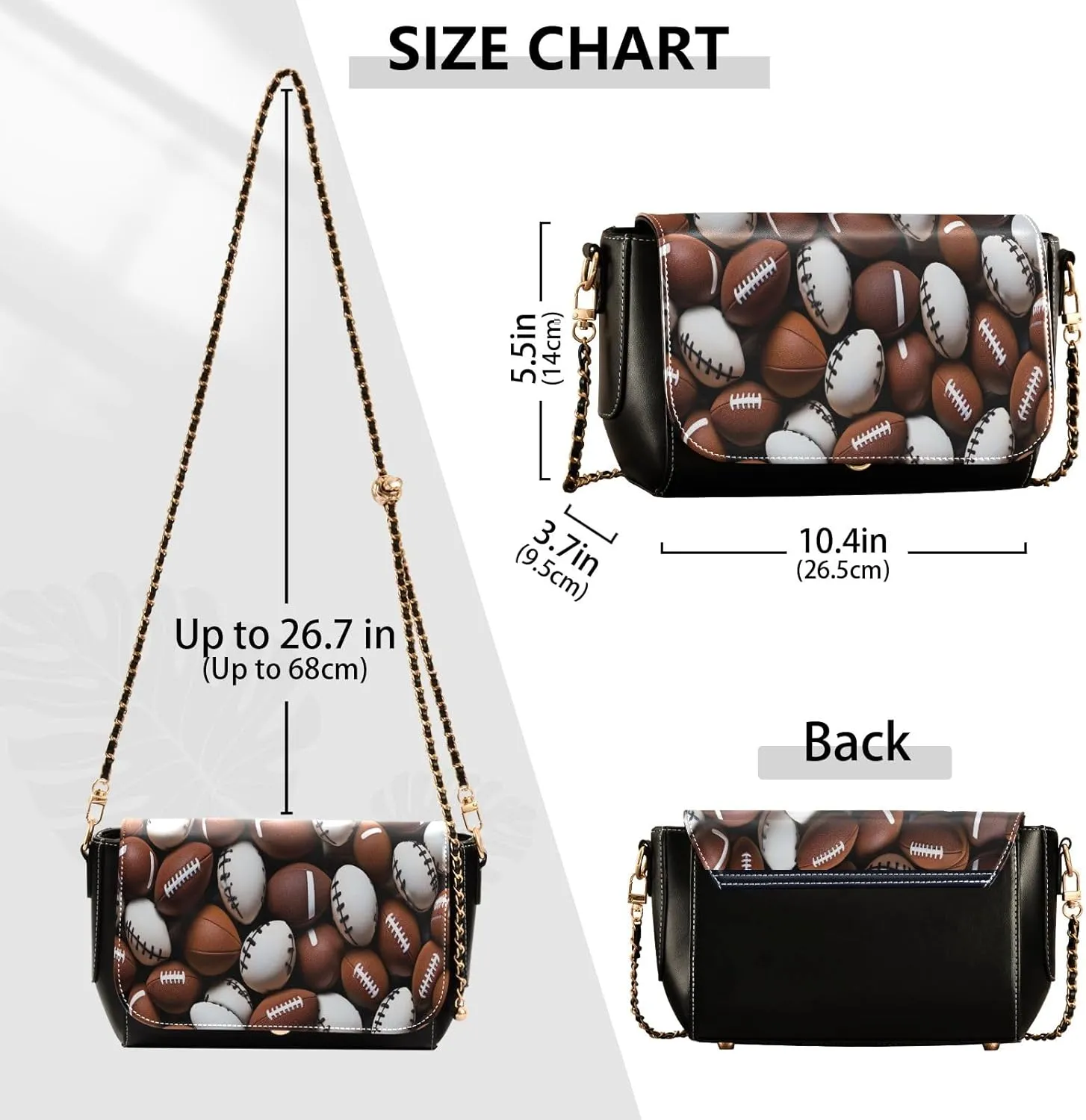 American Football Balls Womens Leather Crossbody, Leather Purses for Women Crossbody Bag, Shoulder Bag with Zipper